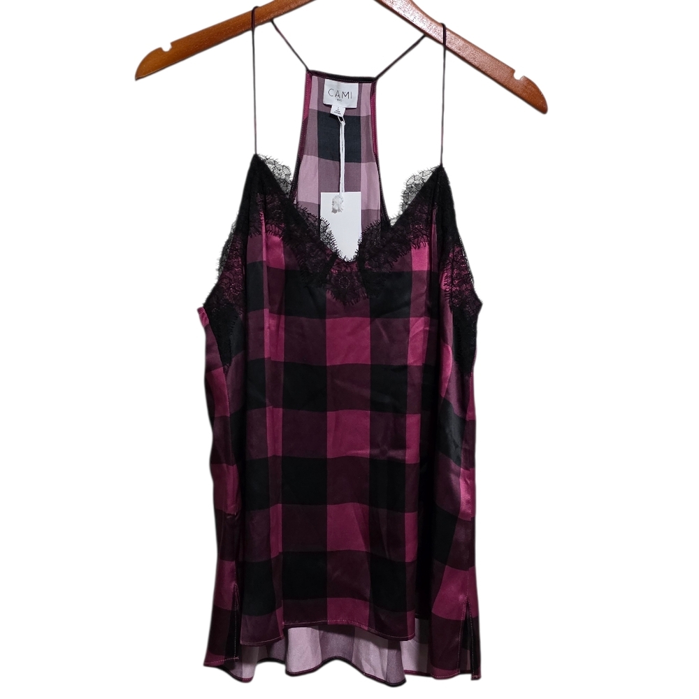 Cami NYC Charmeuse Racer in Crabapple Gingham Size Large NWT